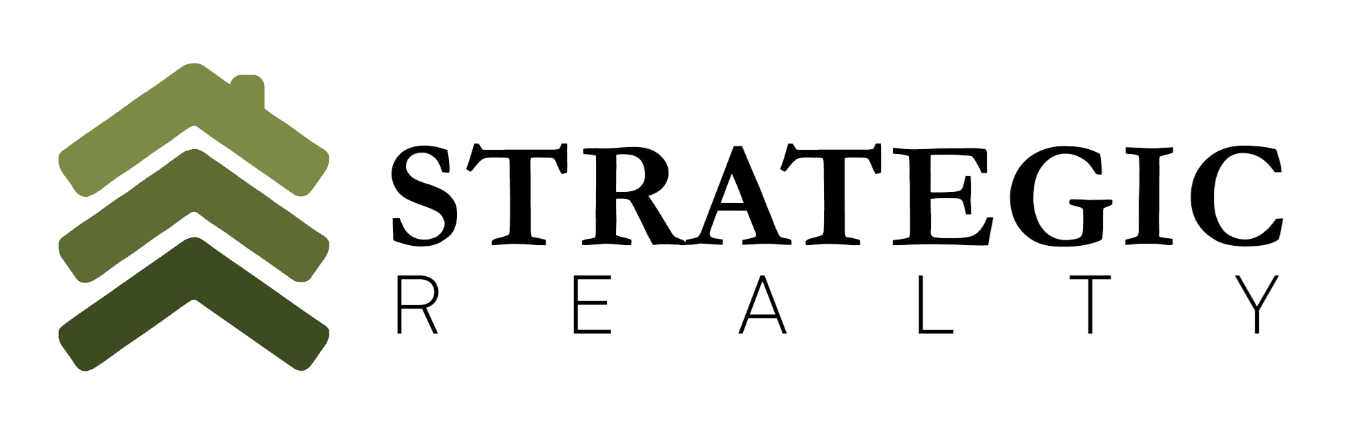 The image shows a logo for Strategic Realty with a green color scheme.